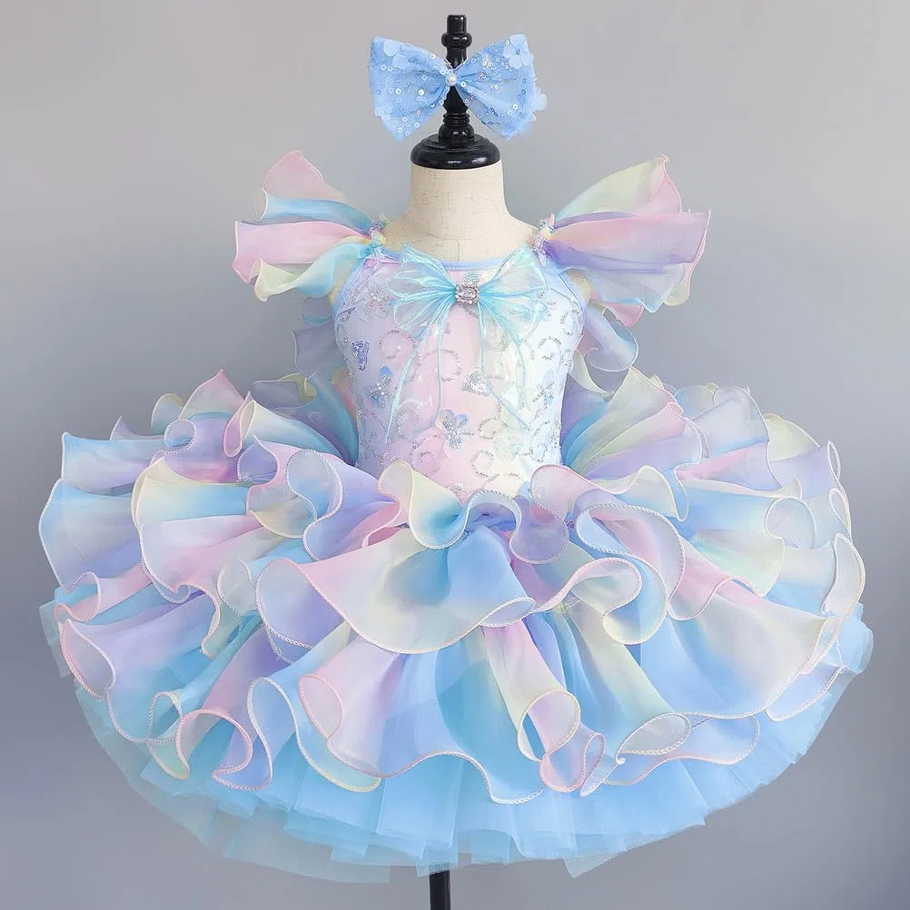 Vestido de Ballet tutú Volantes arcoíris niña con Diadema Lazo, Falda tutú esponjosa de Varias Capas Disfraz Baile