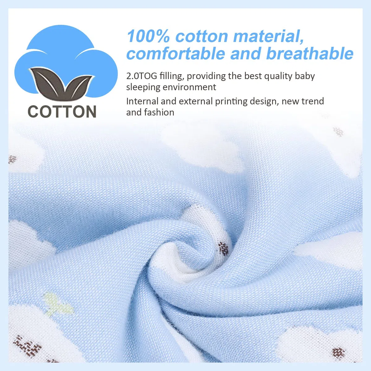 Lictin Saco de Dormir con Pies y Manga 2.0TOG-Saco de Dormir Bebe Niños con Mangas Extraíbles para 12-36 Meses de 80 (Motivo de Cielo Azul y Nubes Blancas)