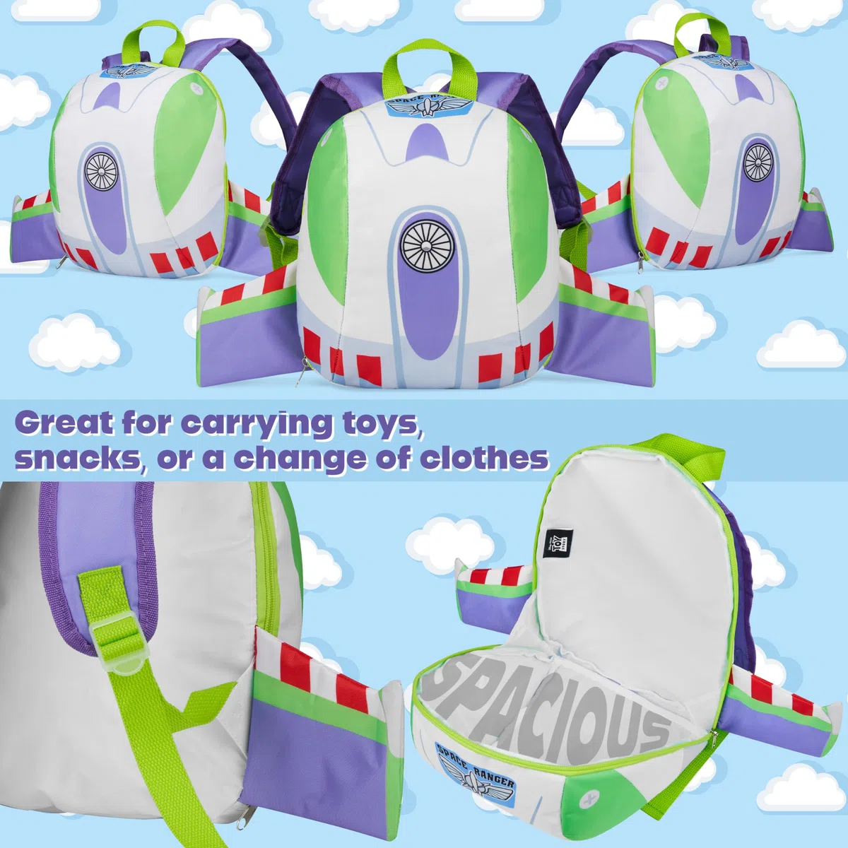 Disney Toy Story Mochila Infantil con Alas 3D Buzz Lightyear Mochila Guardería Preescolar Niños Ligera para Viajes Cole y Pijamadas