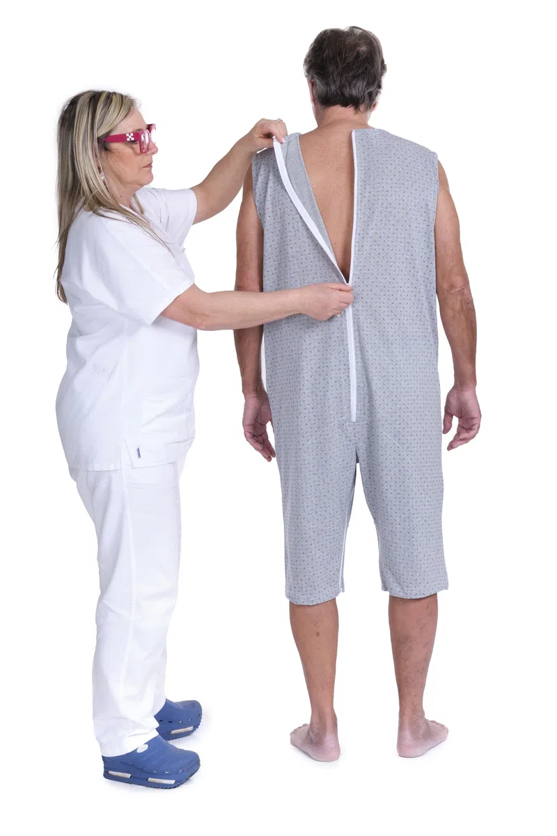 FERRUCCI COMFORT Pijama Tutón Sanitario de Verano Sin Mangas en Algodón - 9008/8 - Apto para Ancianos, Incontinencia, Alzheimer, Pantalón Corto, Fresco, gris, XXL
