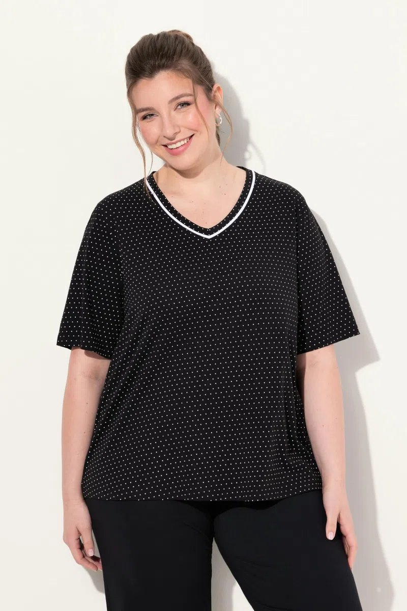 Ulla Popken Camisetas de Pijama, 2 Unidades, Lunares/Lisa, Media Manga 833661