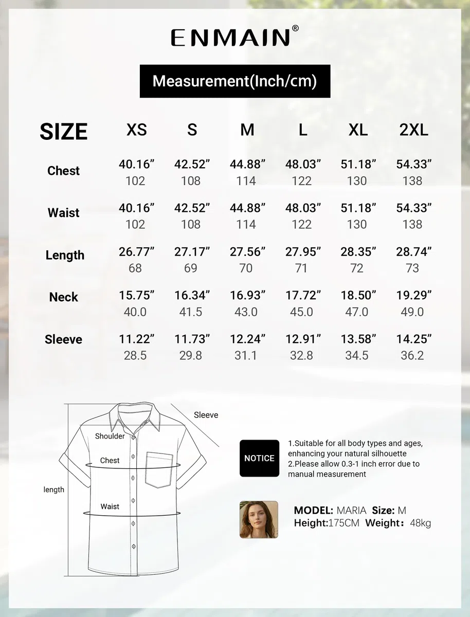 Enmain Camisa Lino Mujer Manga Corta Verano Camisas Blusa de Lino y Algodón de Botones Cuello en V Color Liso Casual Shirt Mujer Elegante Cómoda para Playa Trabajo