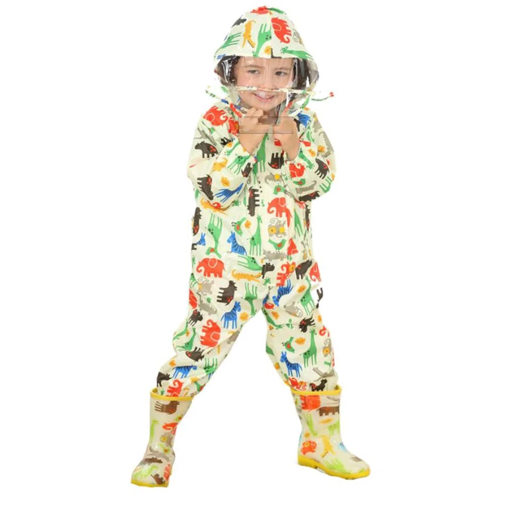 Mono de Lluvia Niño Niña Traje Impermeable Bebe Chubasquero 100% Impermeable y Ligero Mono Impermeable Agua Unisexo Chubasquero Infantil con Capucha Adecuado para 75-135 CM