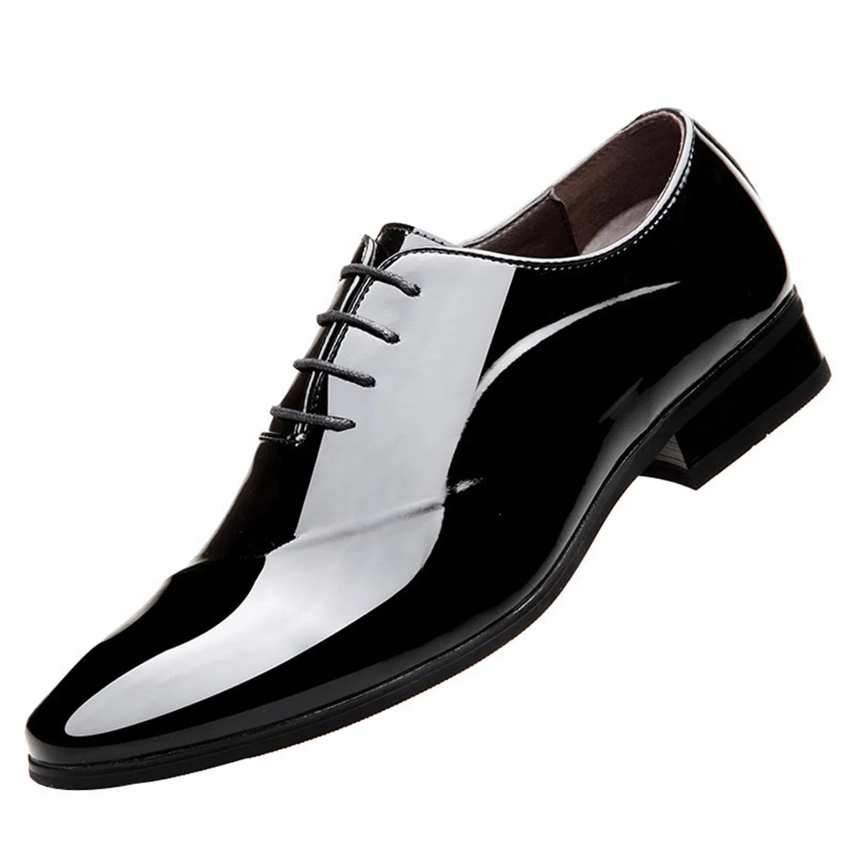 Zapatos de charol para hombre, zapatos de vestir para boda, puntera puntiaguda, con cordones, antideslizantes, zapatos formales de negocios, zapatos de negocios británicos, modernos y versátiles