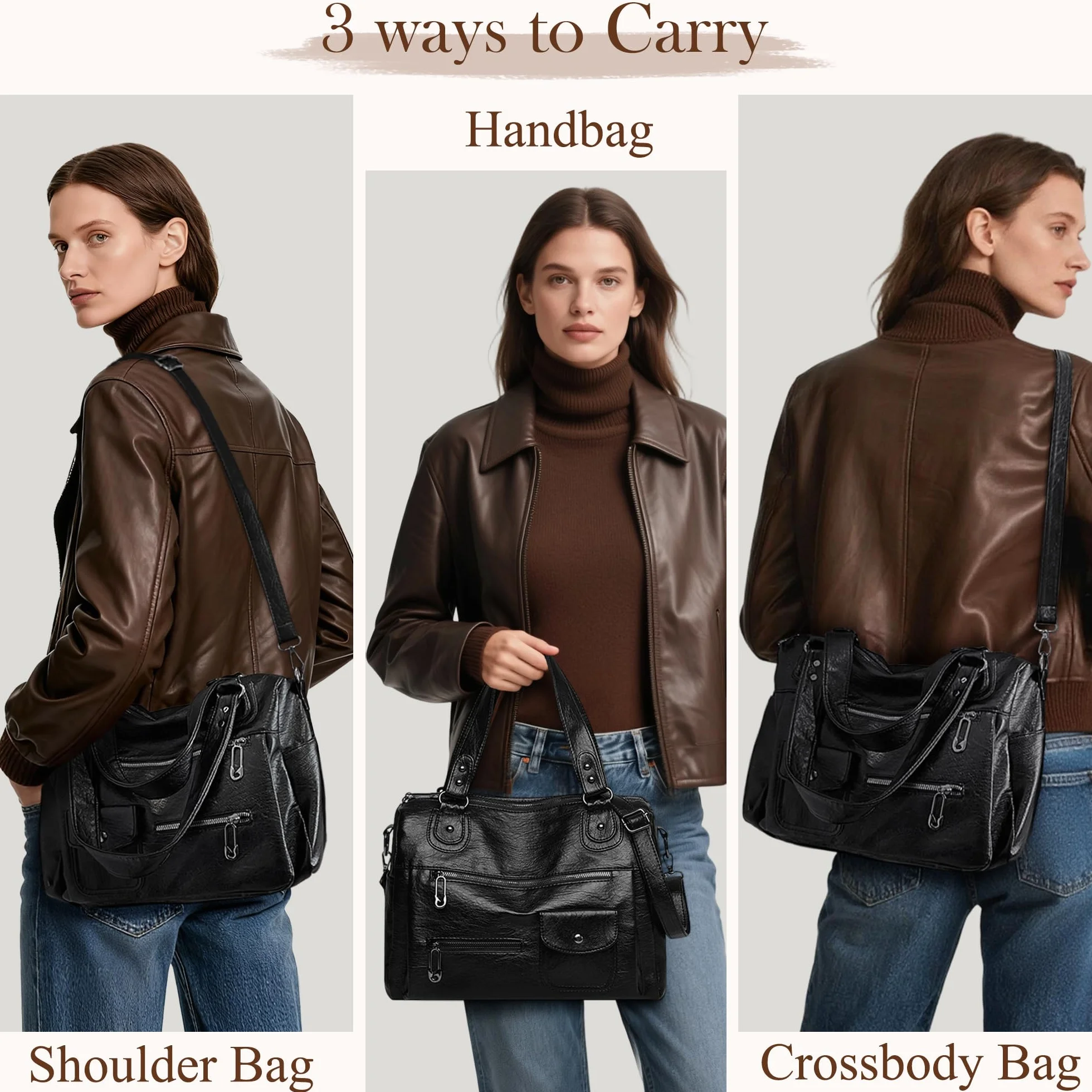 Bolso Mujer PU Fashion Chic, Gran Capacidad Tote Shopper, Bandolera Ajustable y Bolso Hombro Elegante, Ideal Para Oficina, Universidad, Trabajo y Viajes