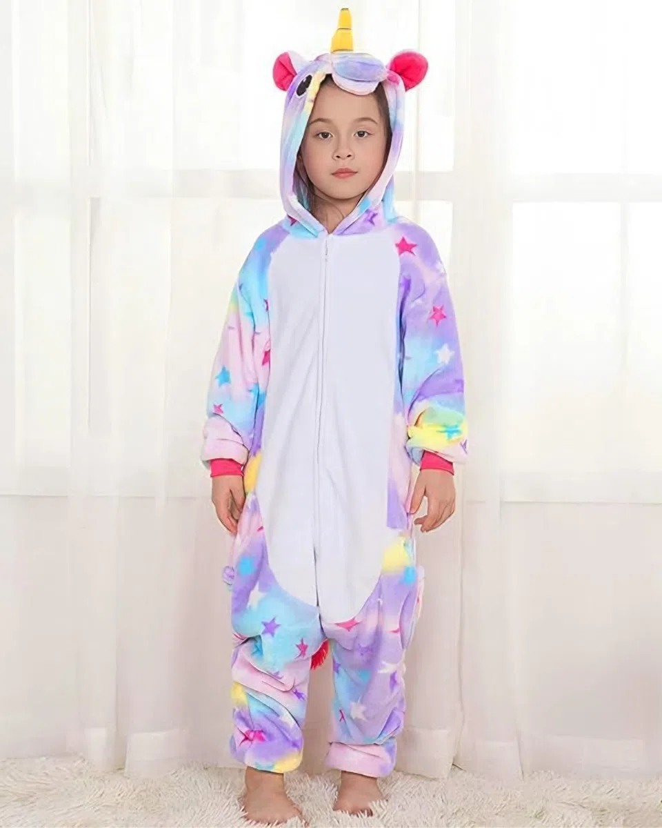 GEEKEO Pijama para Niños Onesies Unicornio Cosplay Costume con Capucha, Ropa de Dormir Unicornio Ropa de Noche Fancy Dress Up Dibujos Animados para niños Halloween Navidad