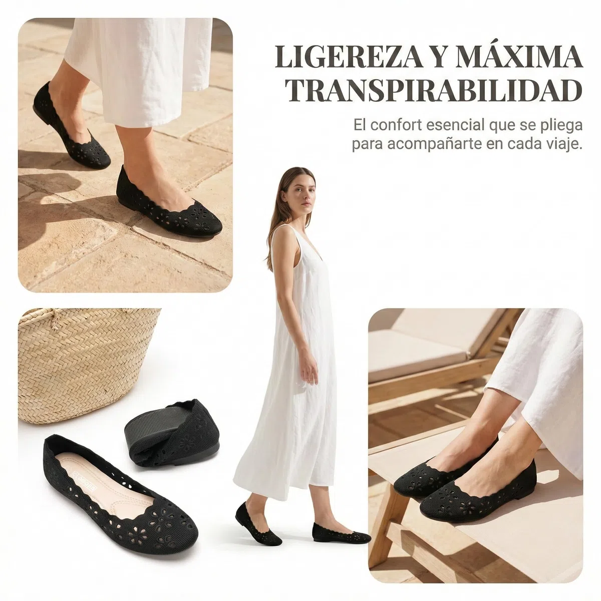 GLAMORA Bailarinas Manoletinas Caladas Mujer Zapatos Planos Transpirables Tejido Flexible Puntera Redondeada Suela de Goma Cómodos Ligeros Bailarinas Verano