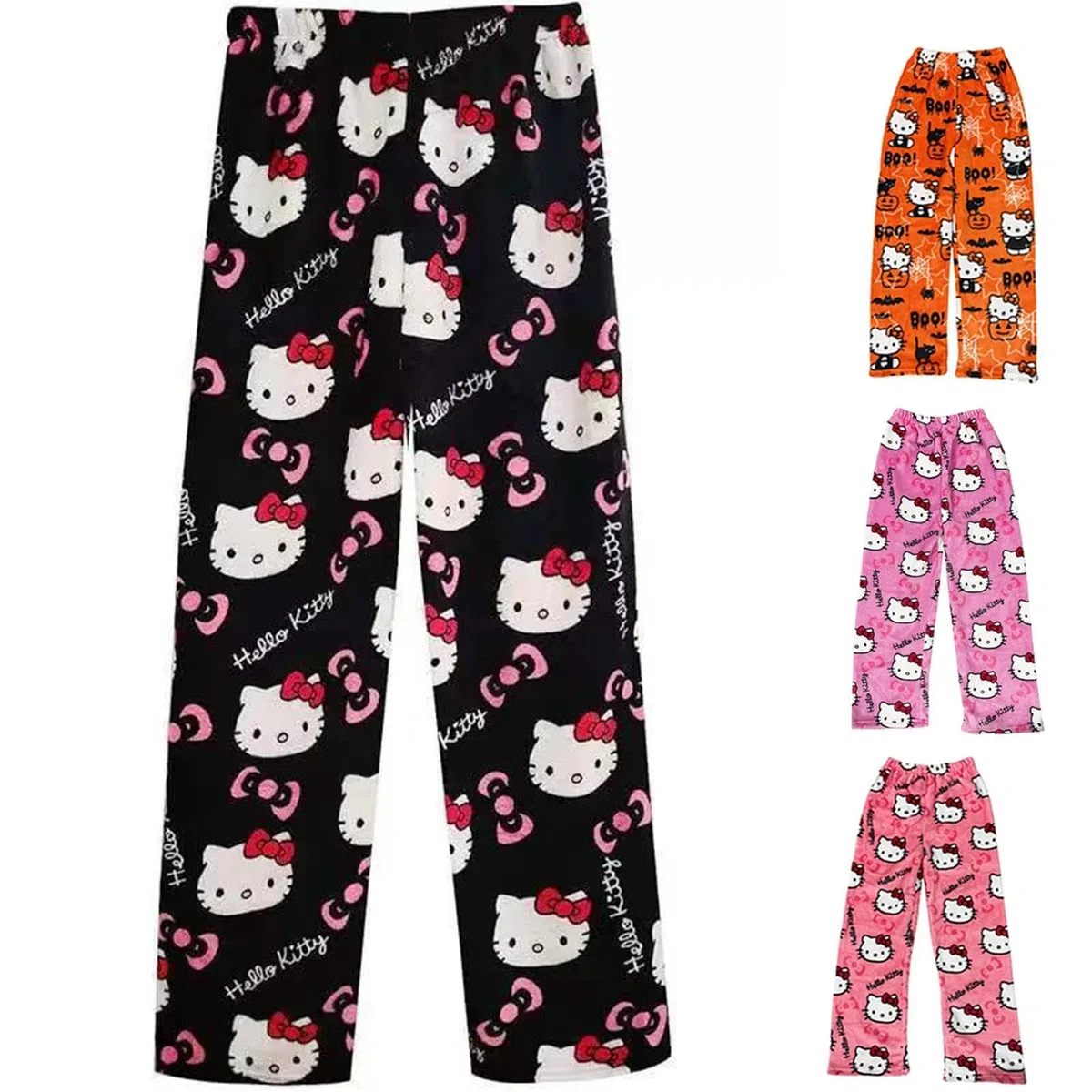 Pantalones de pijama para mujer, pantalones largos de pijama de anime, pantalones largos de franela, dibujos animados kawaii, mullidos y cálidos, pantalones de salón Y2K para mujer, otoño e invierno