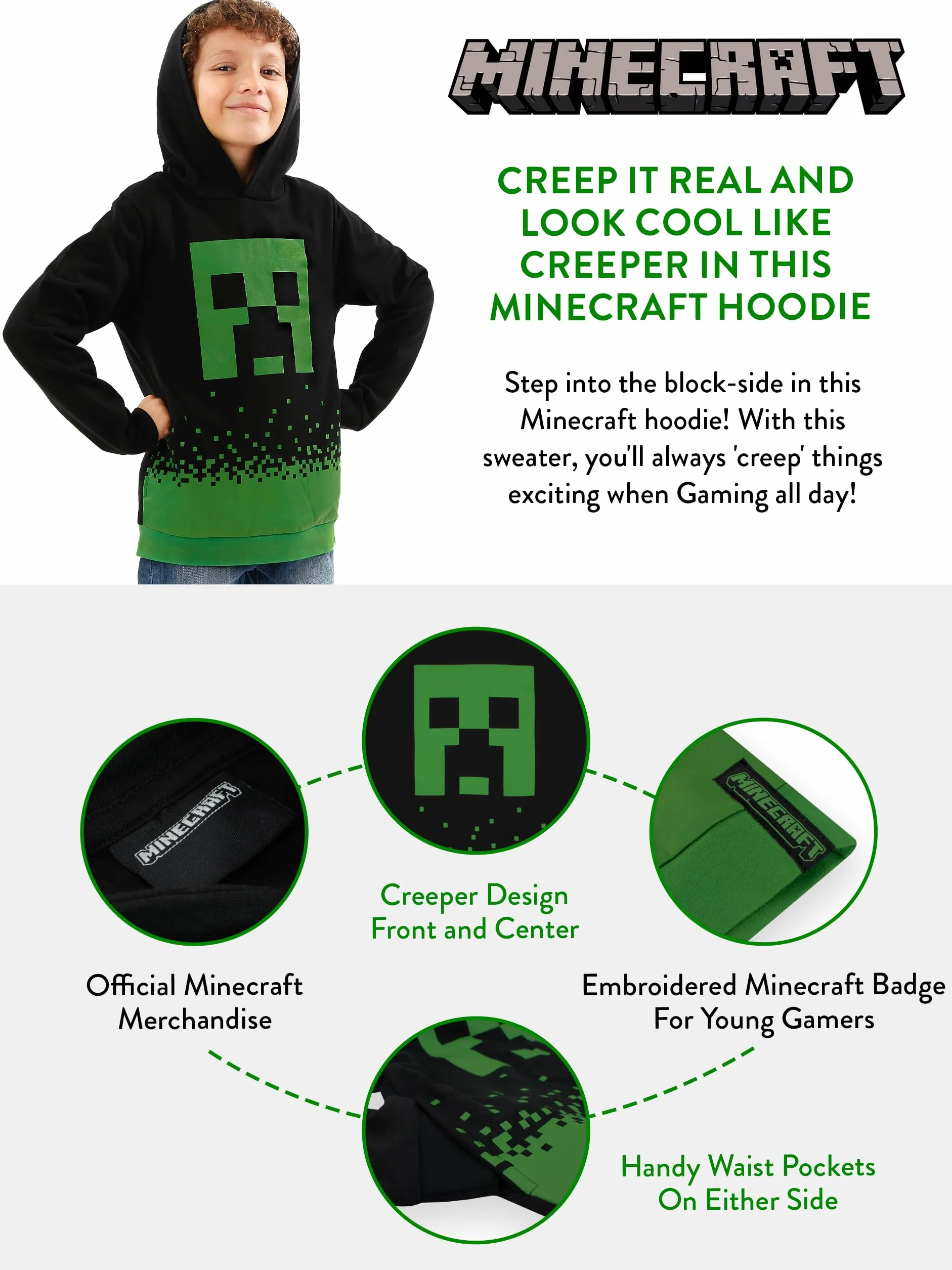 Minecraft Sudadera con Capucha niños | Sudadera con Capucha Creeper | Ropa de Juego para niños