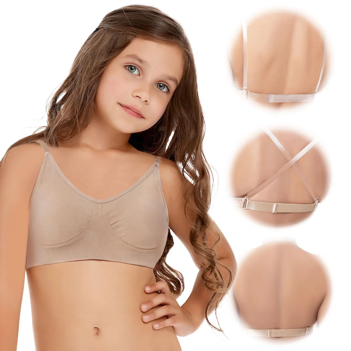 iMuchic Brasier de baile para niñas, sin costuras, invisible, sin espalda, con tirantes ajustables