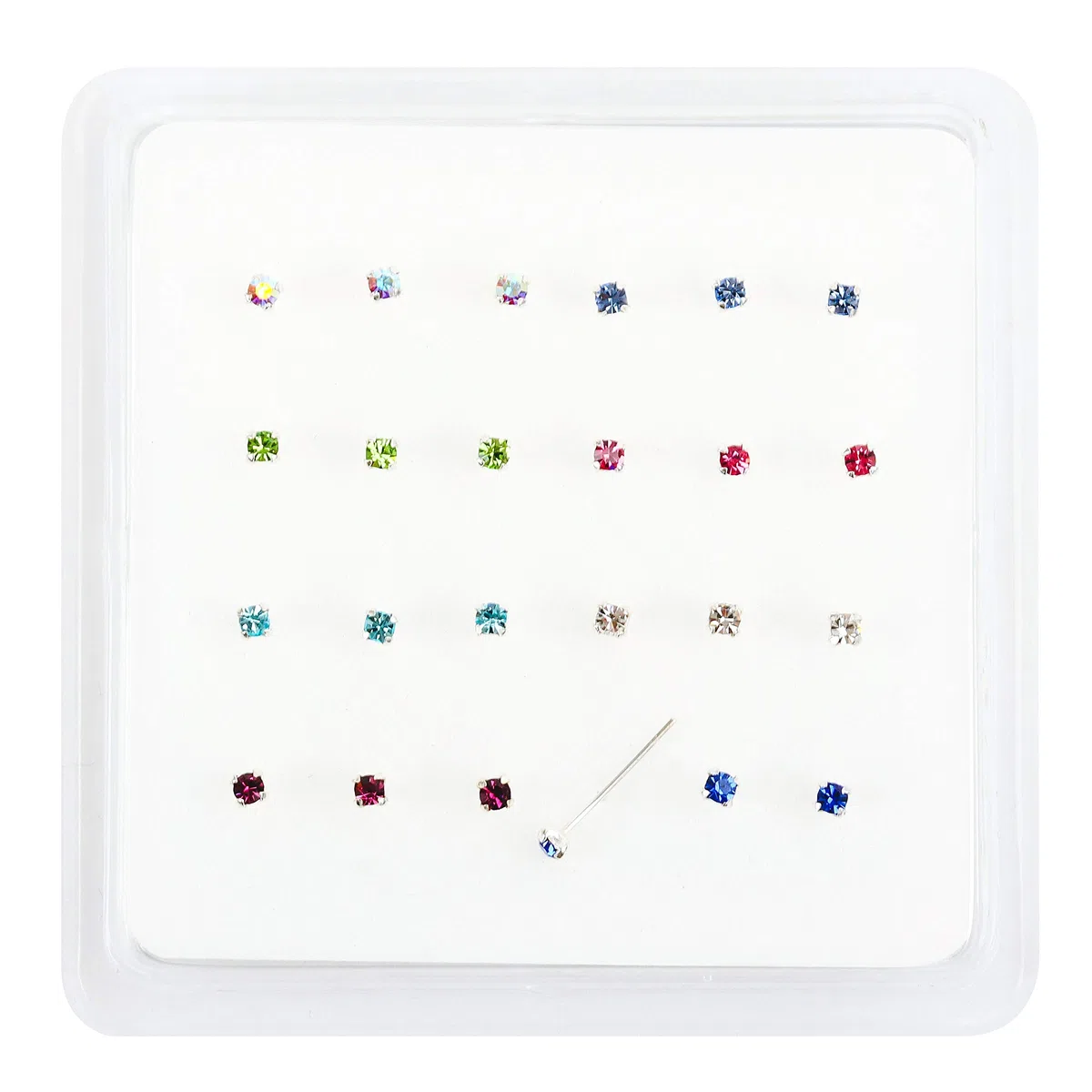 Pack 24 Piercing Nariz Plata de Ley Set Mandíbula Joya (Joyas No Se Puede Fall out) 8 Circonita Cúbica 3 of Cada Color 10mm Postes Que Doblar Into L Forma To Hold Pendiente en Lugar Tamaño 1.8mm