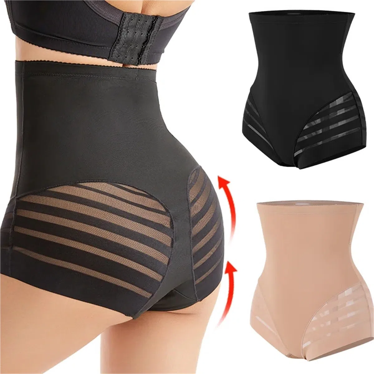 Faja Reductora Mujer Adelgazante Bragas Moldeadoras De Encaje con Tiras For Mujer, Sin Costuras, De Cintura Alta, Moldeadoras De Glúteos(Nude,M)
