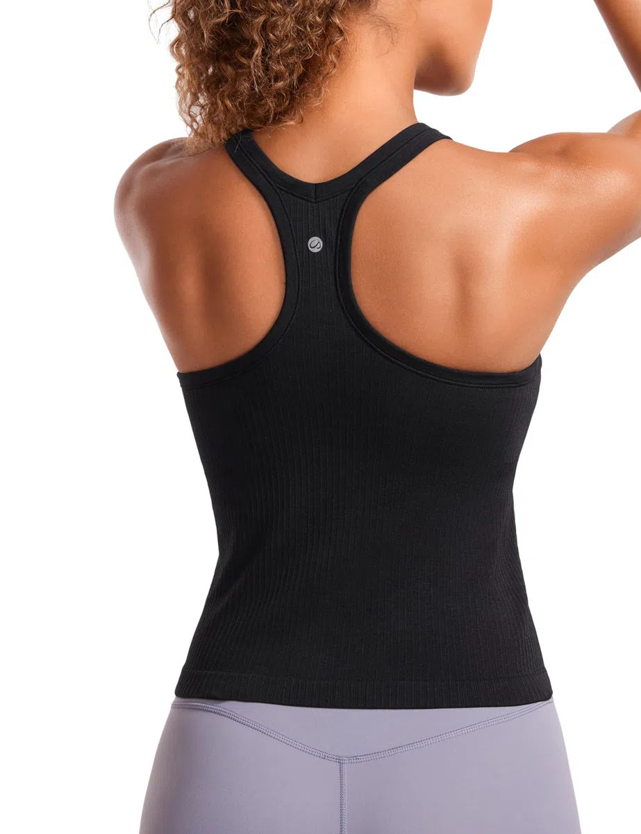 CRZ YOGA Sin Costura Camisola Acanalado | Soporte Ligero, Sujetador Incorporado, Almohadillas Extraíbles, Yoga, Acanalado, Elevado Cuello, para Mujer
