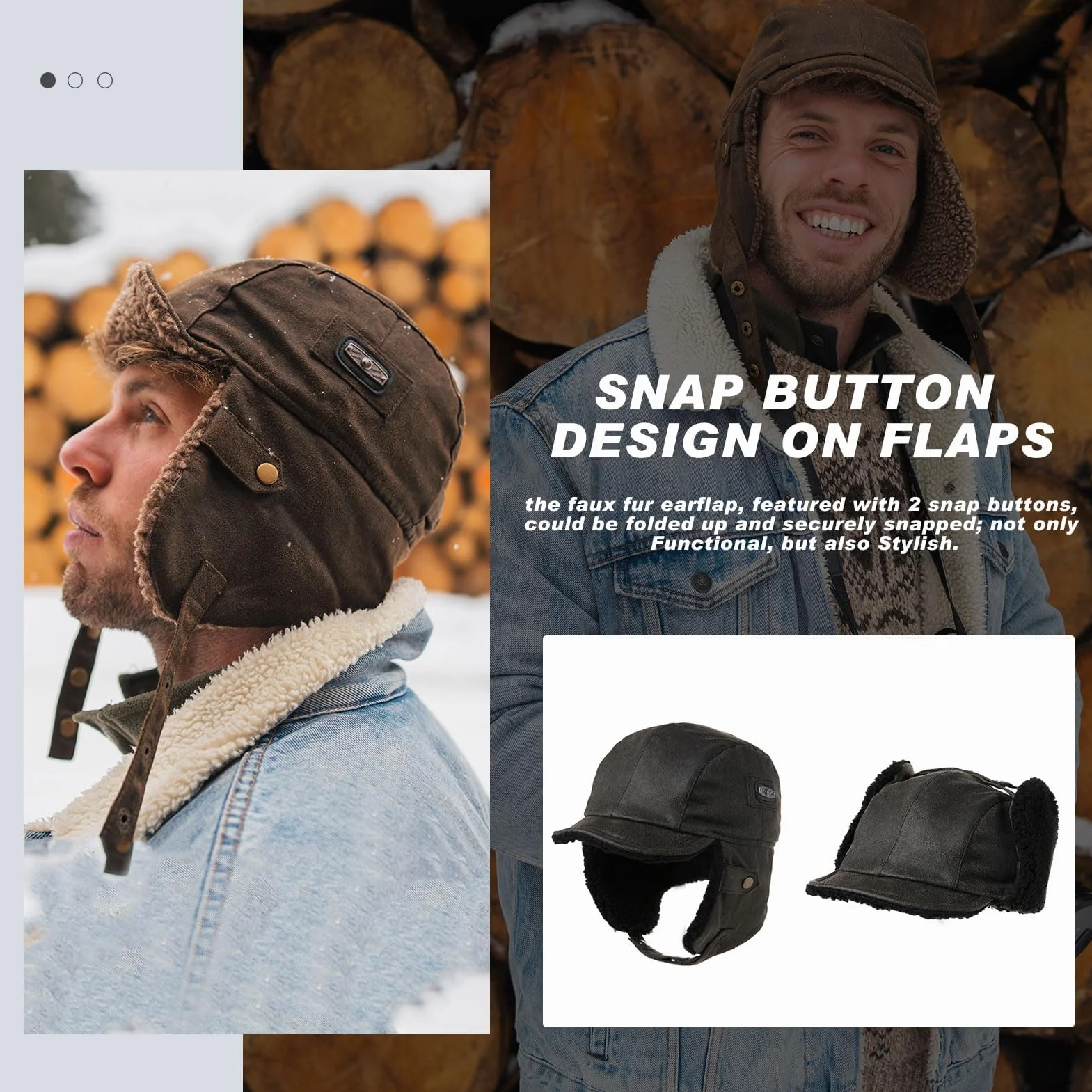 TOP-EX Gorro de invierno impermeable, gorra de piloto de aviador con orejeras resistentes al viento, gorra con forro polar cálido para actividades al aire libre frías y húmedas, 55-66 cm
