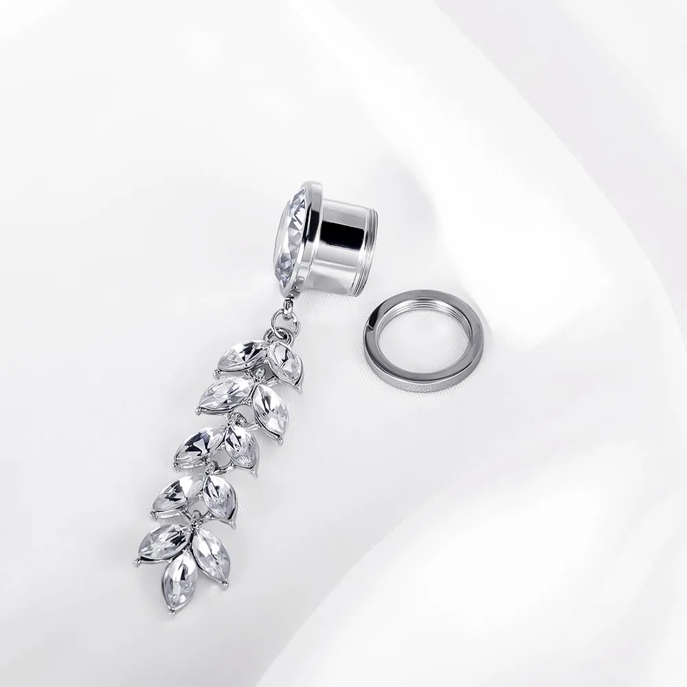 Vankula Dilatador de oreja con colgante, 1 par de dilatadores de plata con circonita blanca, de acero inoxidable, para hombres y mujeres, de 6 a 16 mm