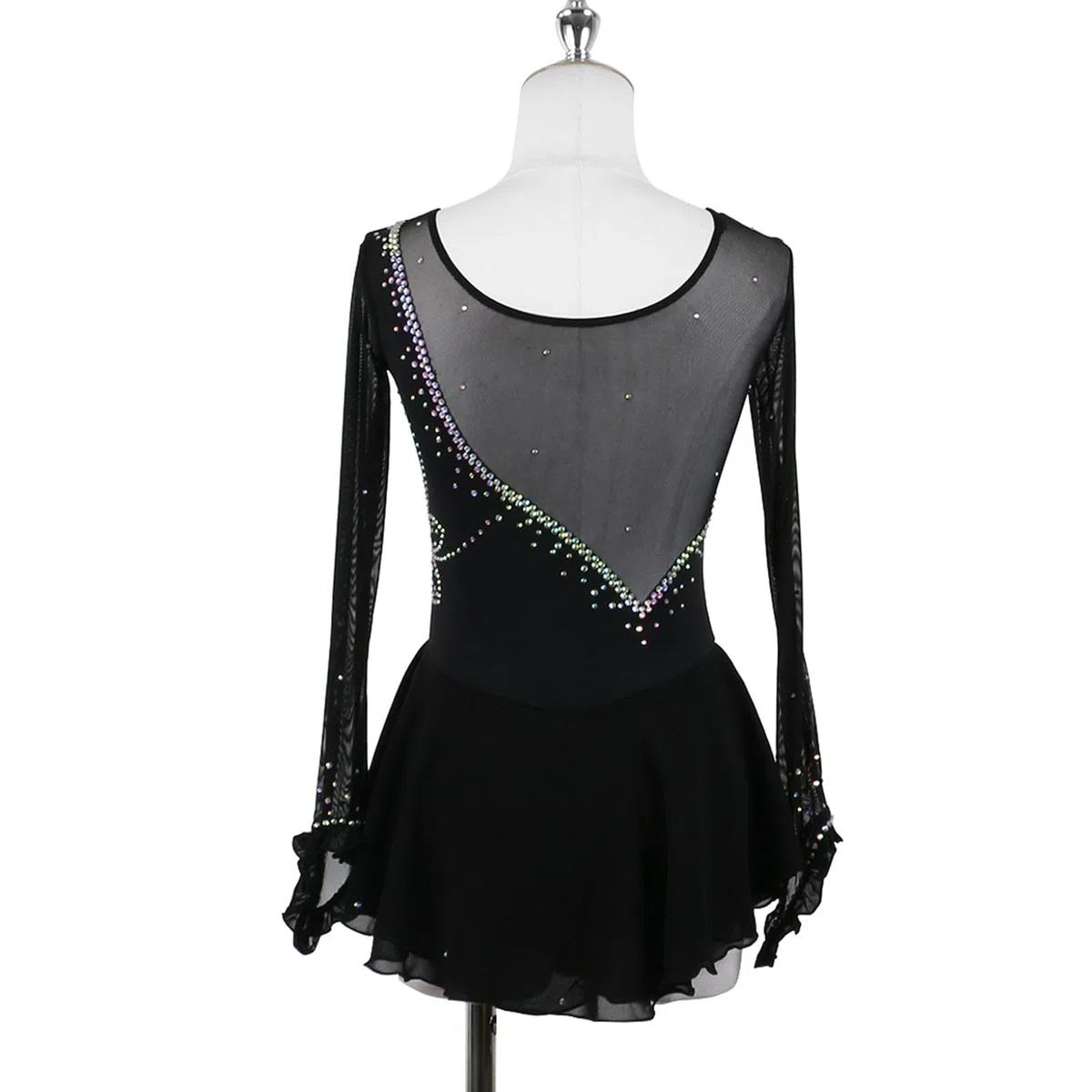 Vestido de patinaje sobre hielo para mujer, para adultos, competición, rendimiento, cuello redondo, brillante, leotardo de diamantes de imitación, baile, gimnasia, danza
