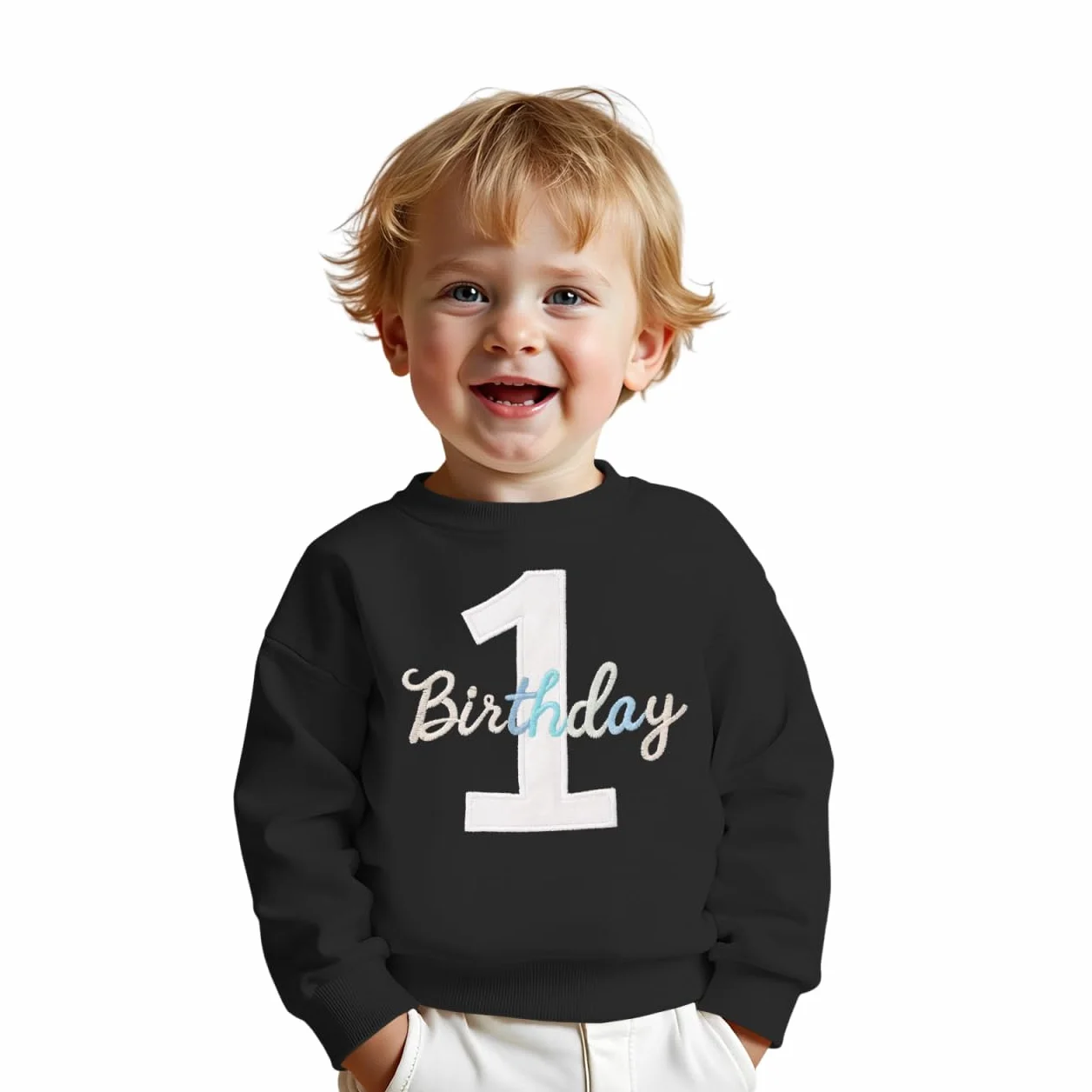 CM C&M WODRO Sudadera para niño de 1 cumpleaños, 1 jersey de bordado de cumpleaños, ropa de bebé recién nacido, sudaderas para niños, cuello redondo, camiseta de manga larga, ropa para niños pequeños
