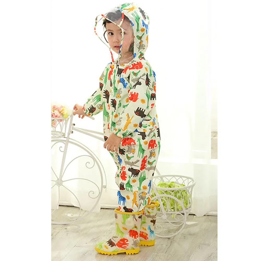 Mono de Lluvia Niño Niña Traje Impermeable Bebe Chubasquero 100% Impermeable y Ligero Mono Impermeable Agua Unisexo Chubasquero Infantil con Capucha Adecuado para 75-135 CM