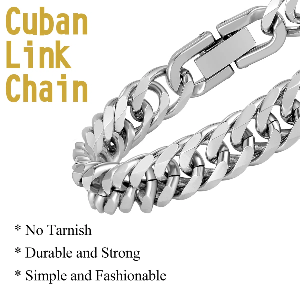 Juego de 3 pulseras de eslabones cubanos, cadena de eslabones cubanos de acero inoxidable 316L resistente para hombre, 8 mm, 7/8/9 pulgadas