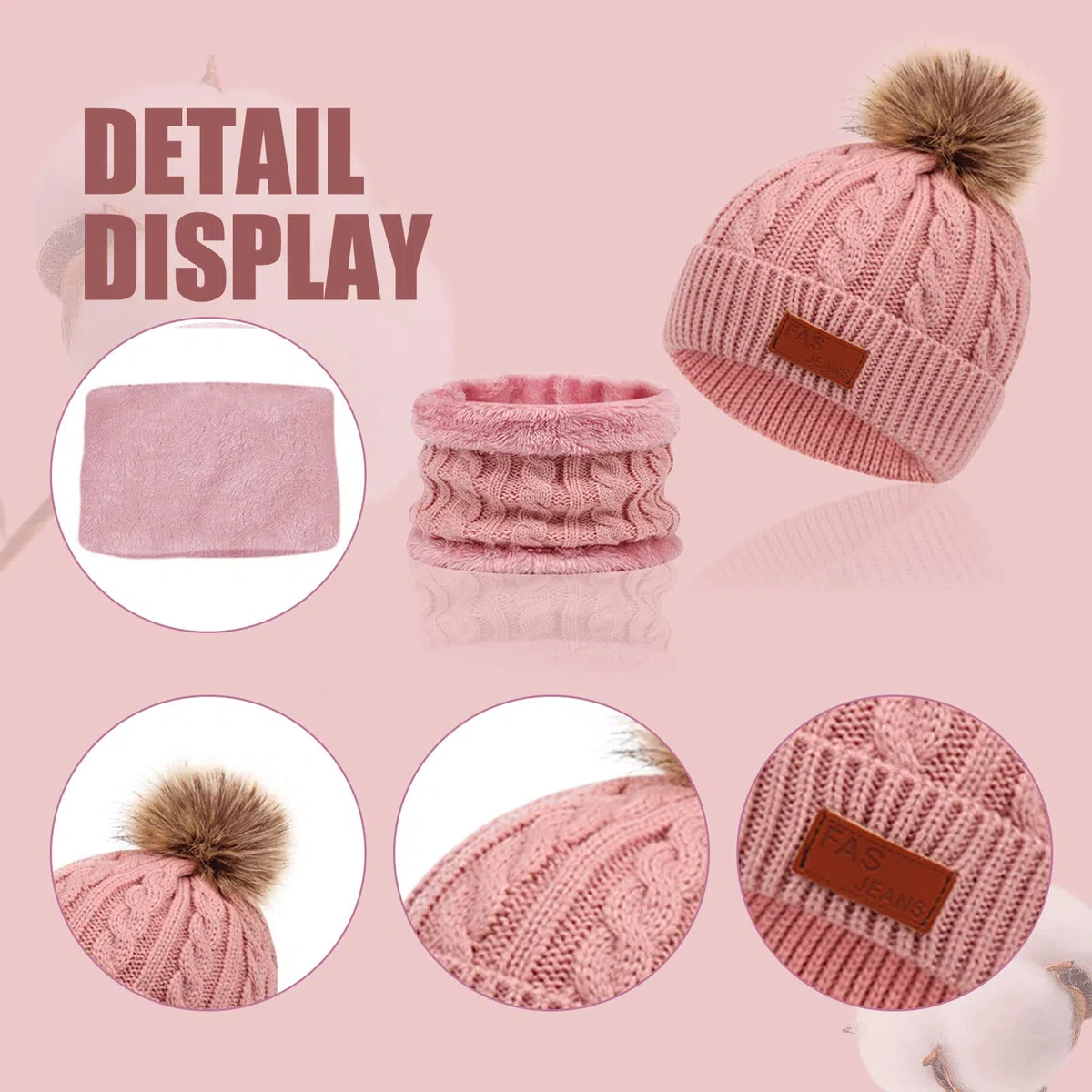 MIVAIUN Rosa 3 Piezas Gorro de Punto Invierno Térmico con Guantes y Bufanda Forro Polar Niños Set Accesorios de Invierno para Niñas Bufanda de Ganchillo Gorro de Punto Niñas 3-5 Años