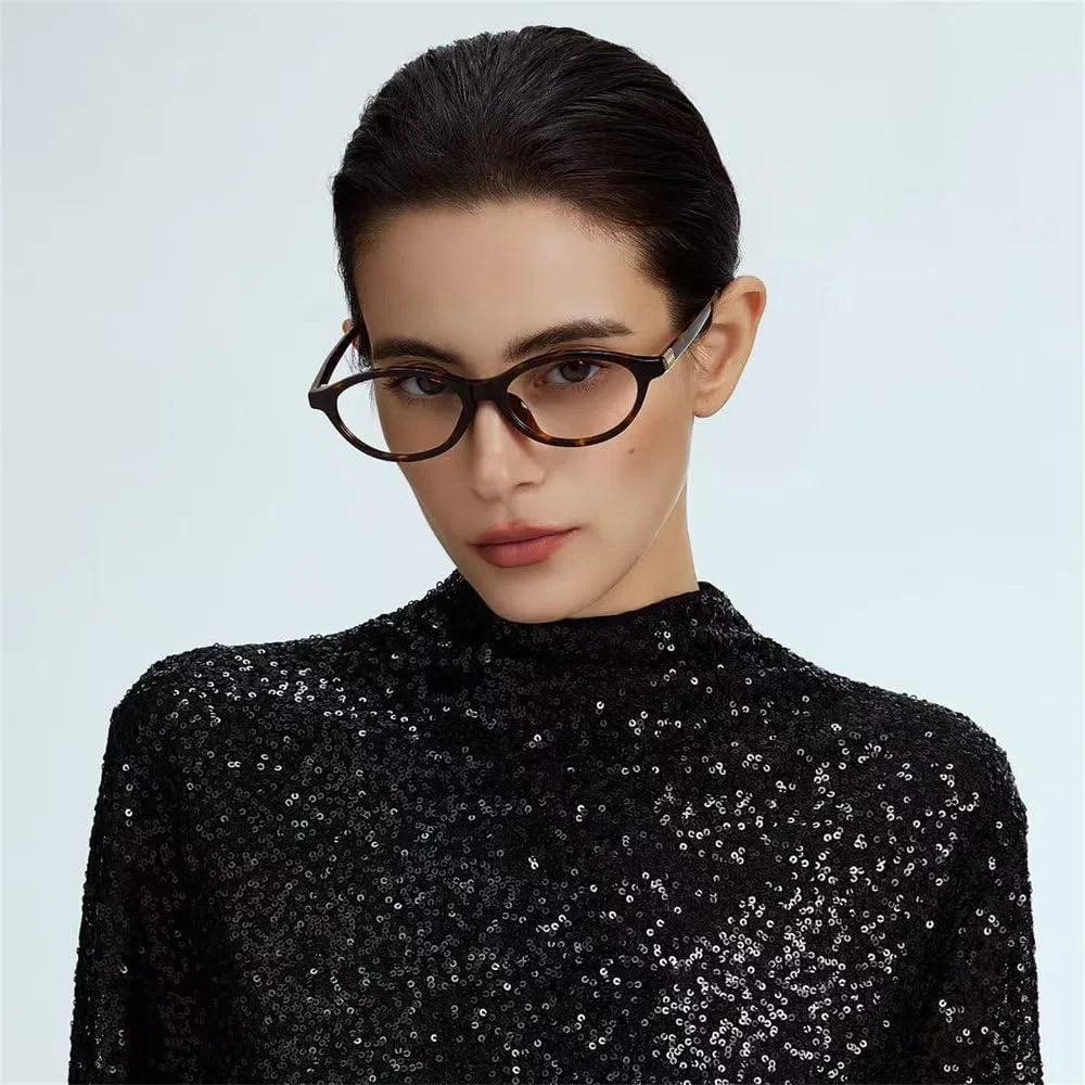 Gafas ovaladas retro de acetato, modelo 2026, sin lentes, para mujer, ideales para la oficina, el estudio y el uso diario. Gafas decorativas de estilo urbano.