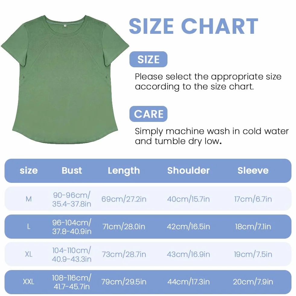 Aolso Camiseta de Maternidad para Mujer, Tops de Verano Superior de Nusring para Amamantar, Manga Corta, Cremallera Oculta, Algodón de Maternidad, Verde-XXL