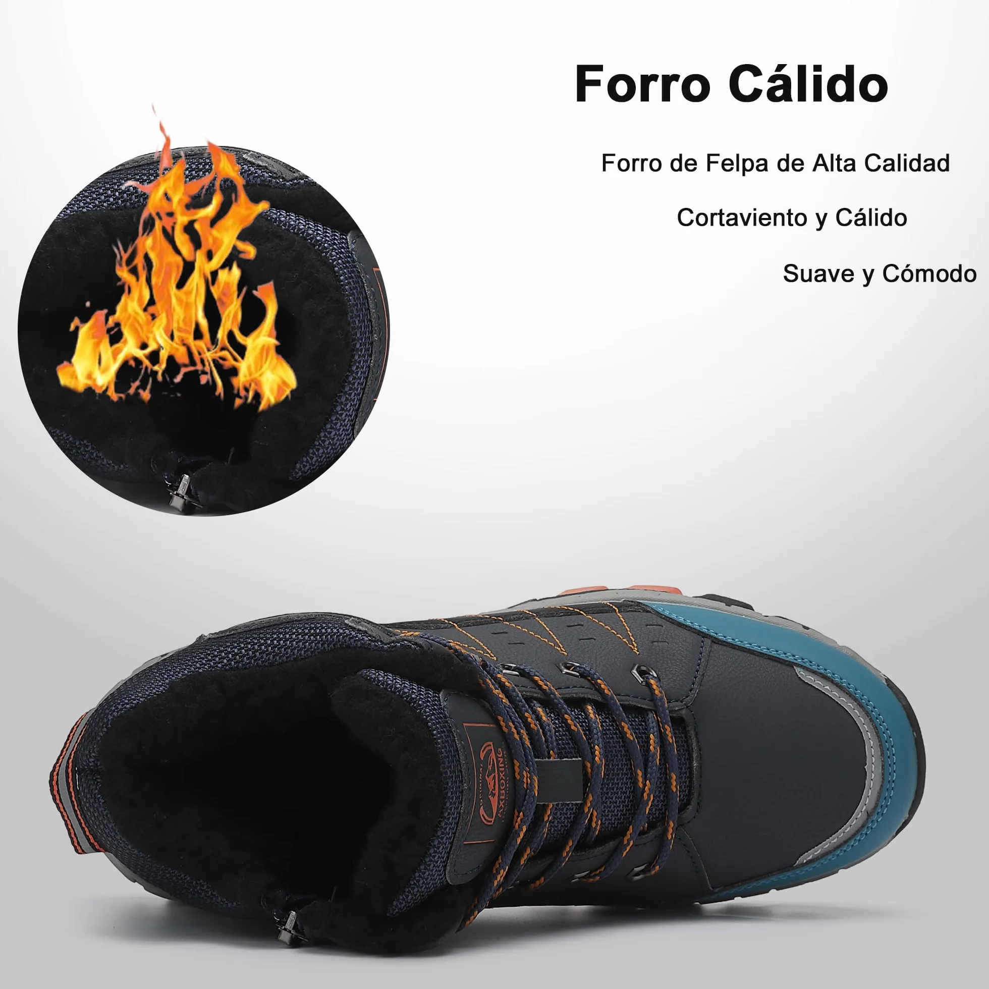 ASTERO Botas de Invierno para Niño 31-38 con Hebilla de Acero, Algodón, Zapatillas Trekking Senderismo, Botas de Nieve y Montaña, Azul 38