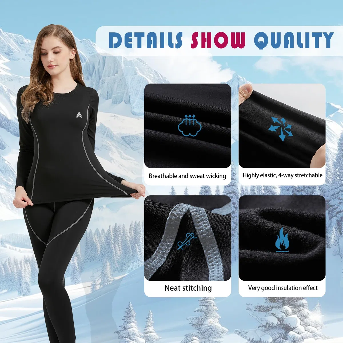 Conjunto Térmico Mujer Ropa Interior Termica Transpirable Funcional Pantalones Interiores Termicos para Running Esquí Montaña Ciclismo Fitness