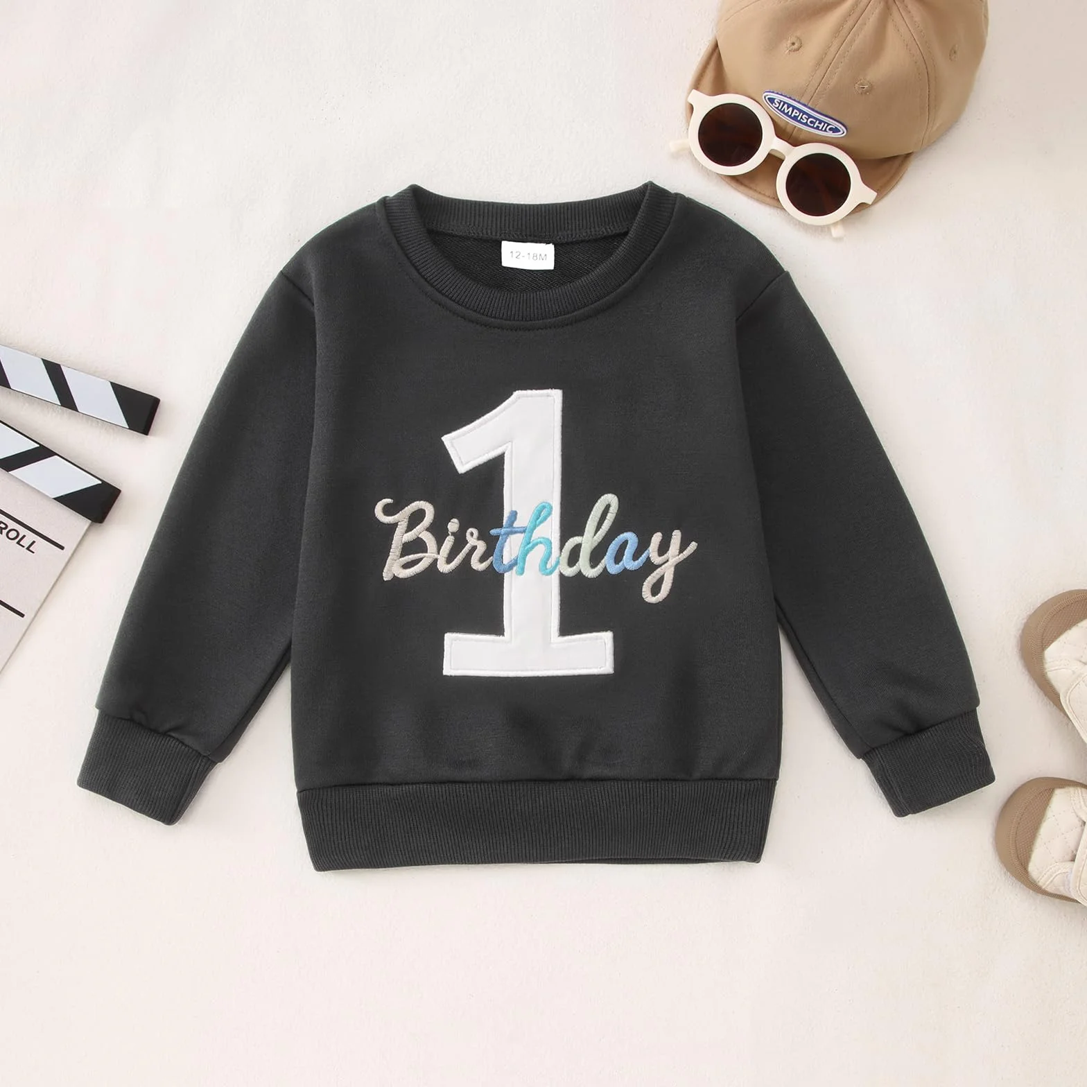 CM C&M WODRO Sudadera para niño de 1 cumpleaños, 1 jersey de bordado de cumpleaños, ropa de bebé recién nacido, sudaderas para niños, cuello redondo, camiseta de manga larga, ropa para niños pequeños