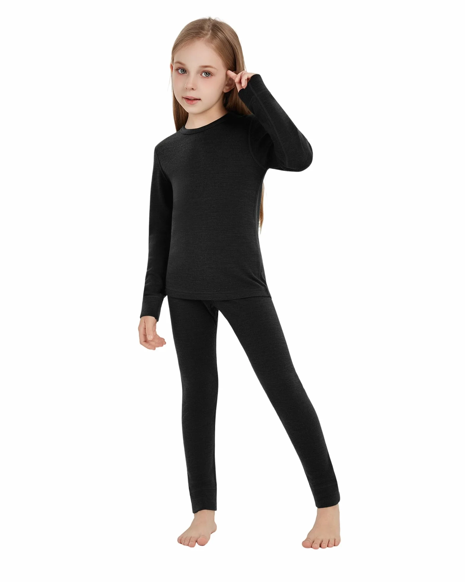Ropa interior térmica infantil lana merino 260 g/m² negro talla 5-6