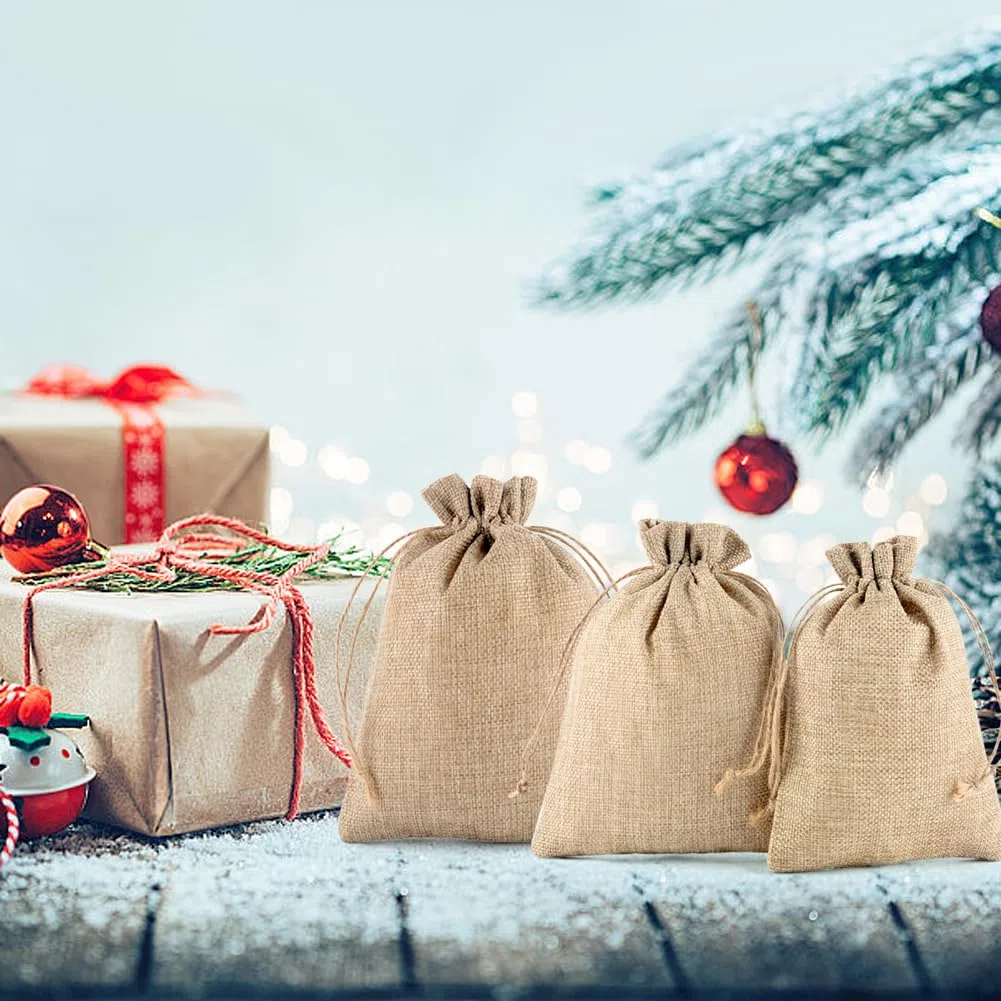 CLYPY 20 bolsas de yute de 20 x 30 cm con cordón, bolsas de tela con cordón, bolsas de yute para rellenar, bolsas de yute para Navidad, bolsas de regalo para bodas, recuerdos, Navidad (natural)