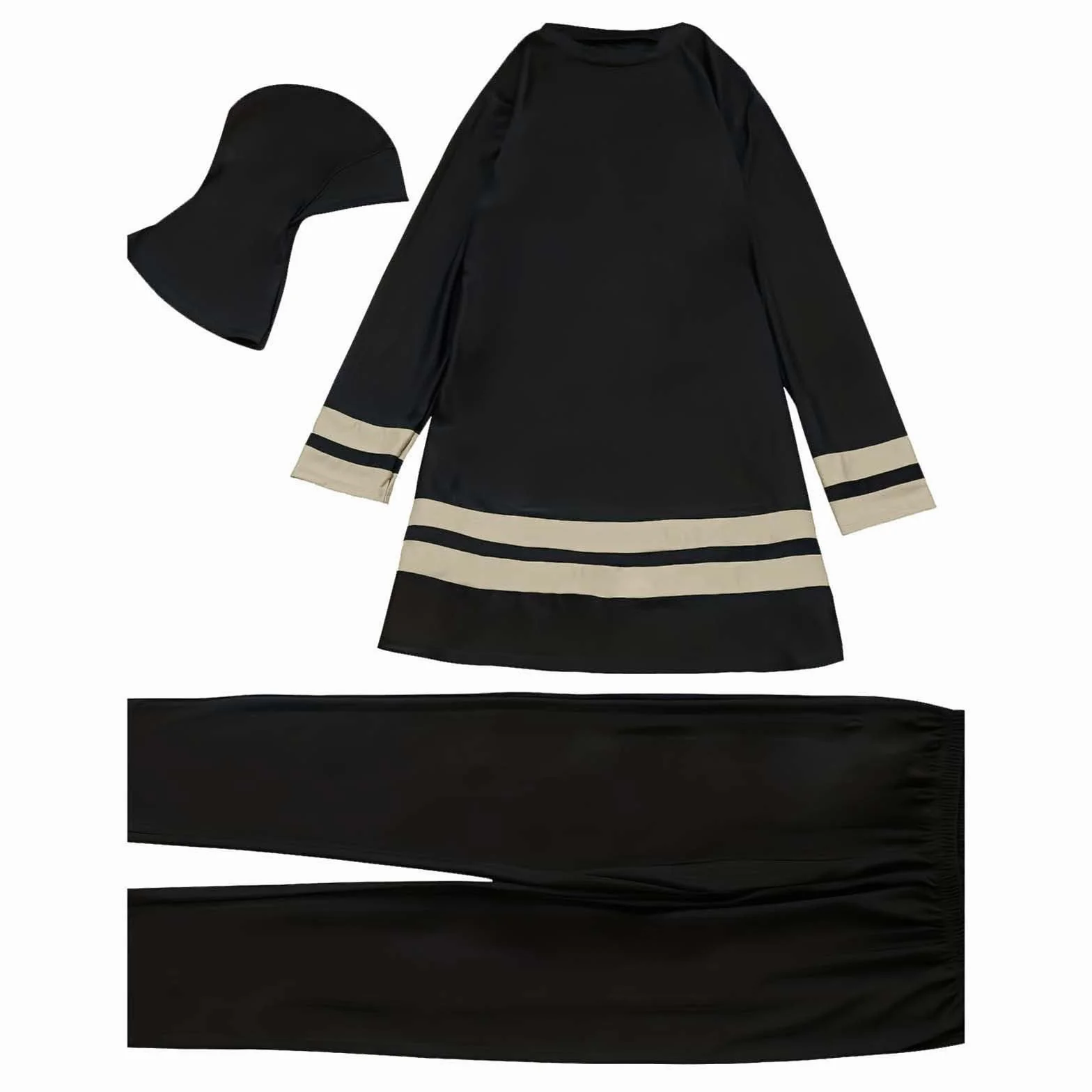 Traje de baño Conservador Burkini Tradicional islámico para Mujeres Musulmanas, Traje de baño de Tres Piezas con Mangas largas y Pantalones Largos y Gorro de baño Casual
