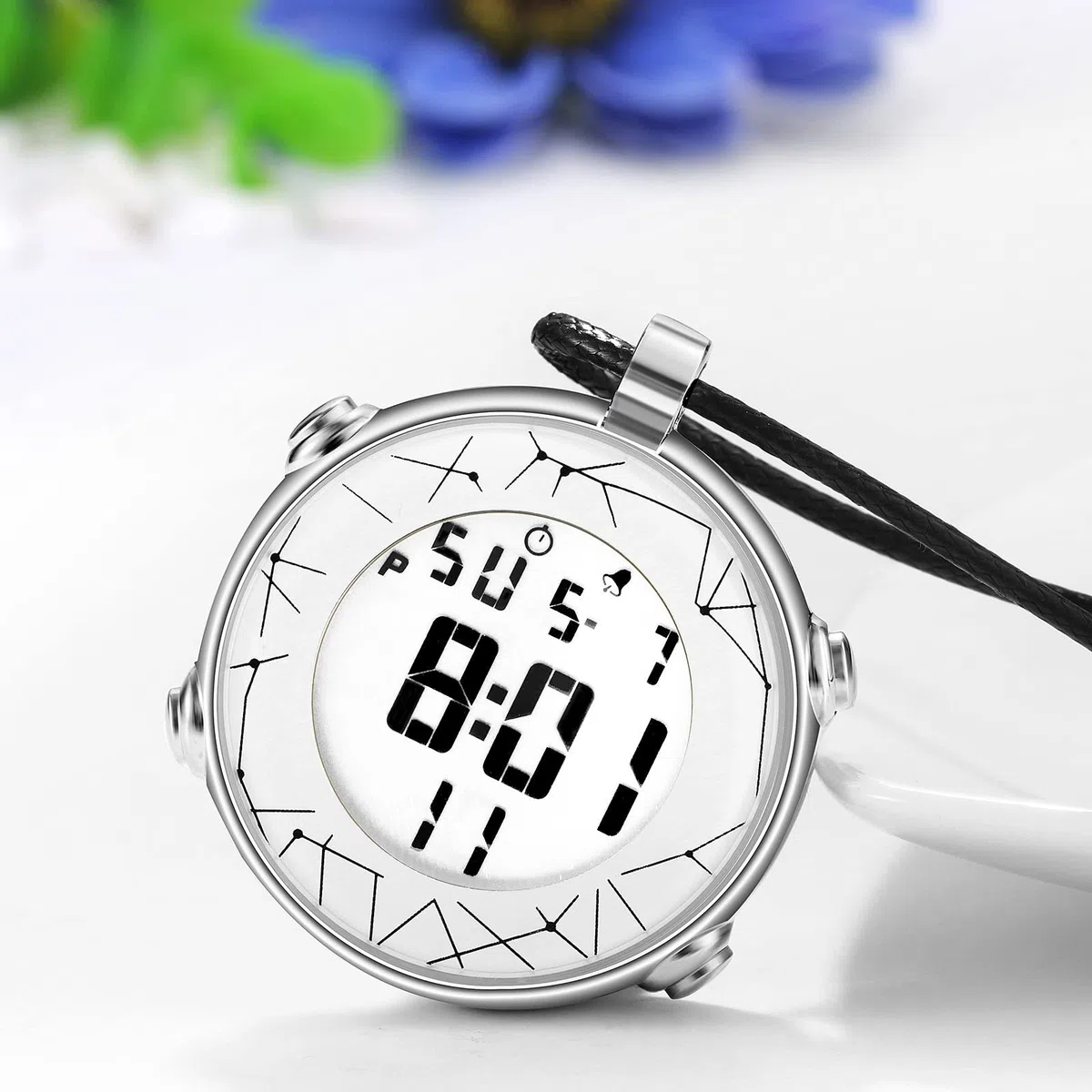 JewelryWe Reloj de bolsillo para hombre y mujer, reloj digital de cuarzo, resistente al agua, 30 m, fecha, semana, calendario, alarma, reloj deportivo con cadena de cuero, cadena de cadena, regalo