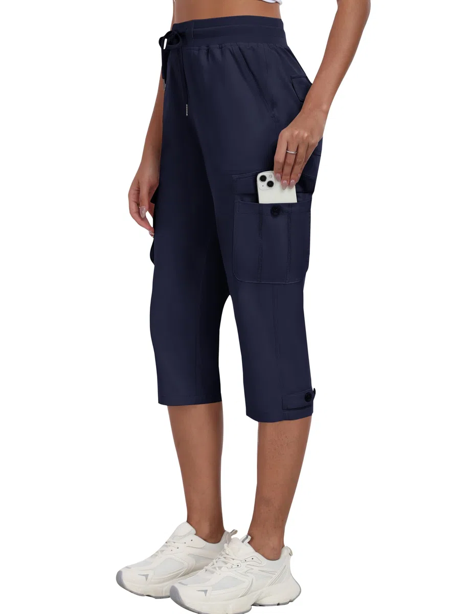 MoFiz Pantalones Trekking Mujer Capri Cargo Pantalón de Senderismo Acampar Pantalon con Bolsillo Montaña Protección UV Transpirable