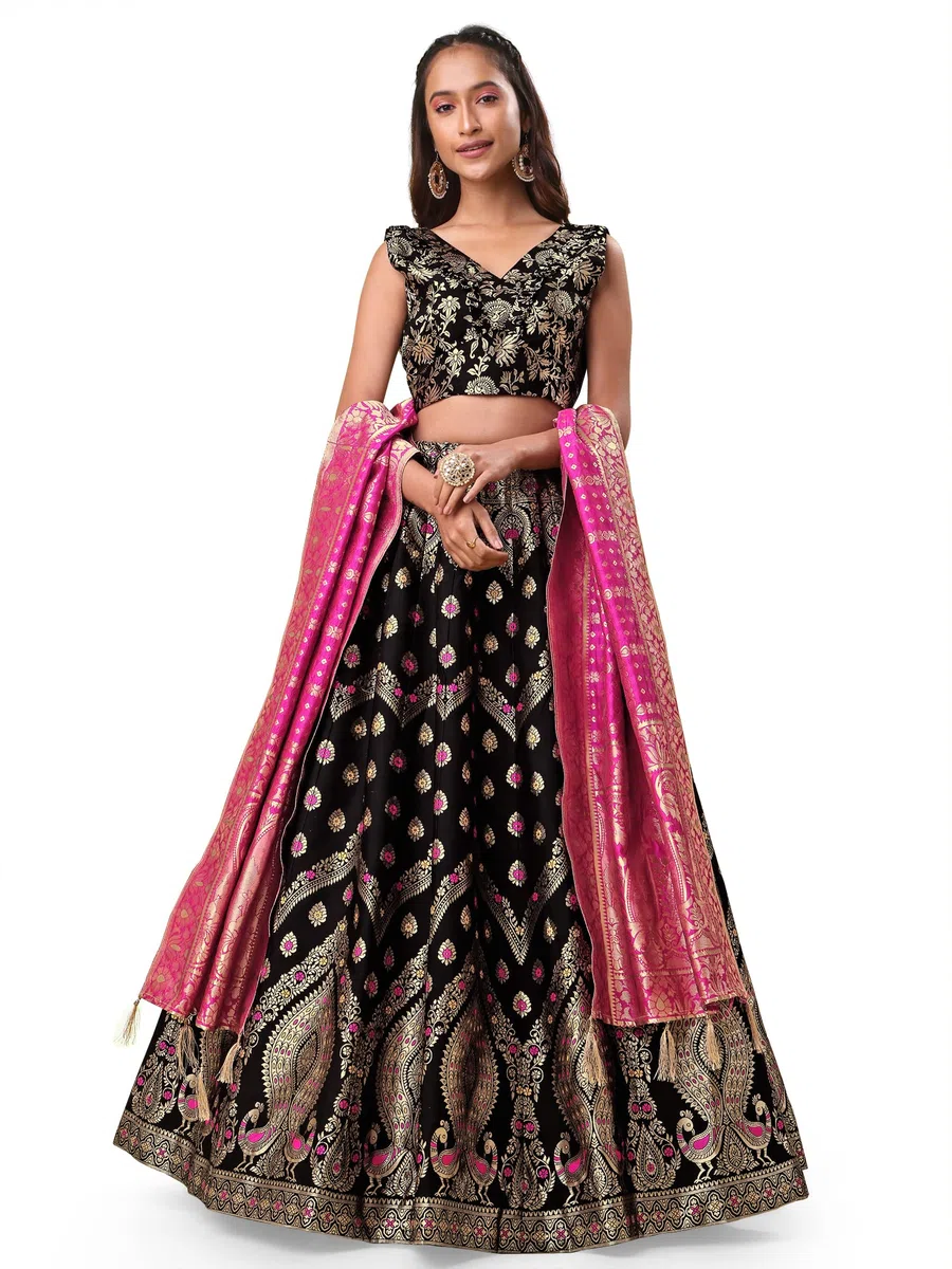 PURVAJA Lehenga choli de jacquard semipuntada para mujer (Veera)