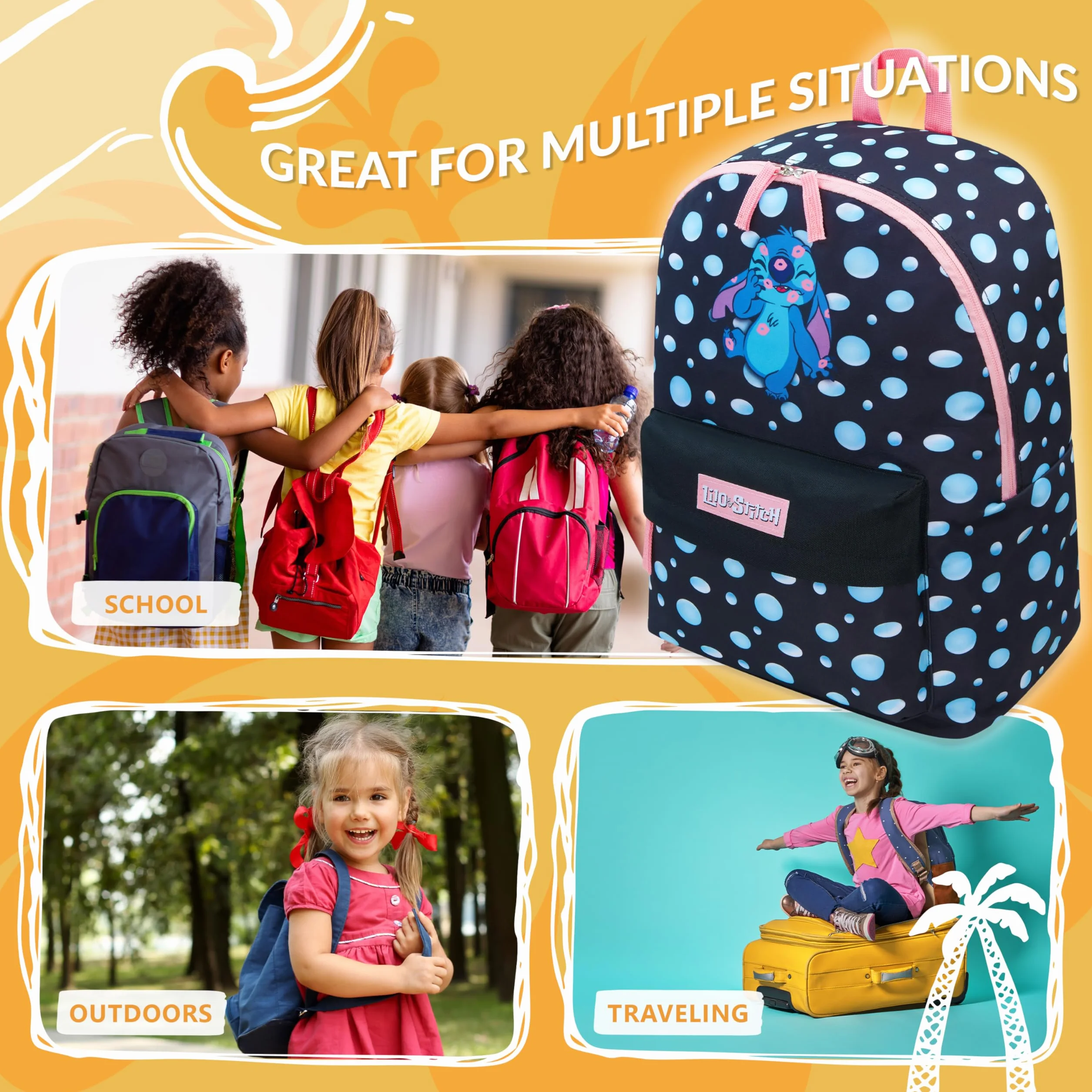 Disney Mochila Niña - Mochila Escolar Niña Infantil Escolar con Espalda Acolchada y Cintas Ajustables – Mochila Colegio con Bolsillo Frontal y Lateral (Negro)