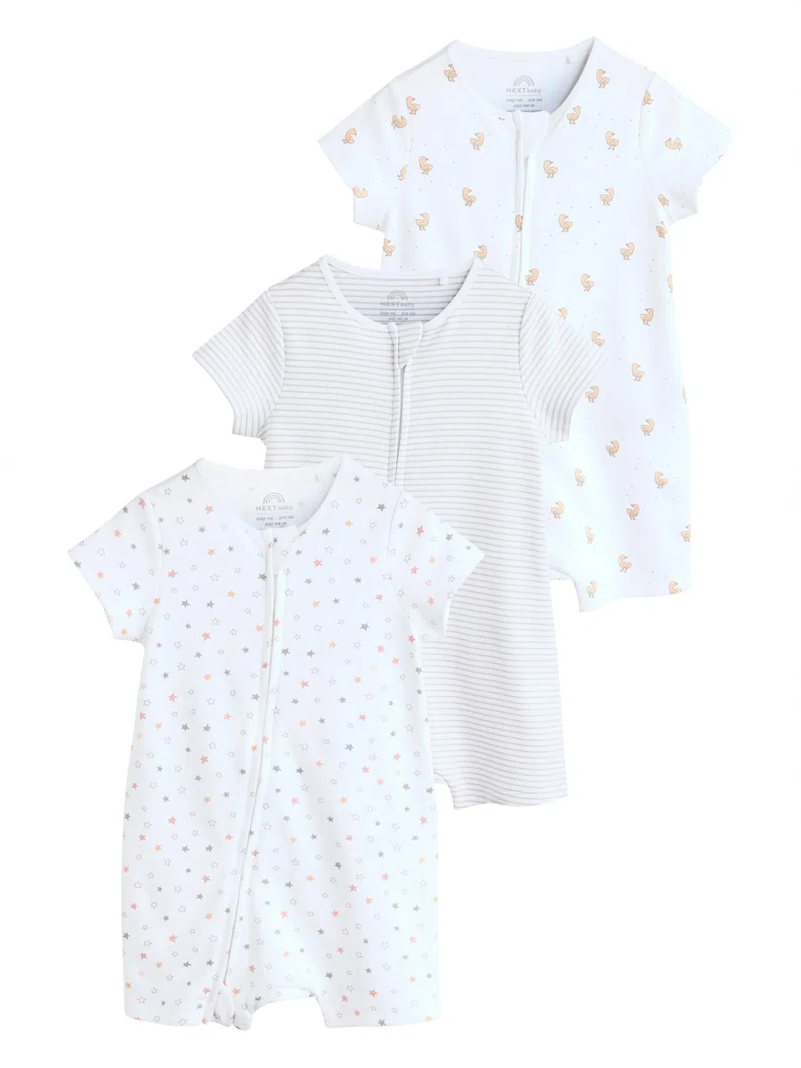NEXT Bebé Pack de 3 Pijamas Tipo Pelele con Cremallera bidireccional 100% algodón