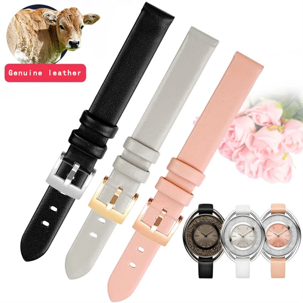 Correa de cuero genuino para Swarovski 5158517/5158544/5158972 WatchAccessories pulsera de moda 12mm correa de reloj de tamaño pequeño para mujer