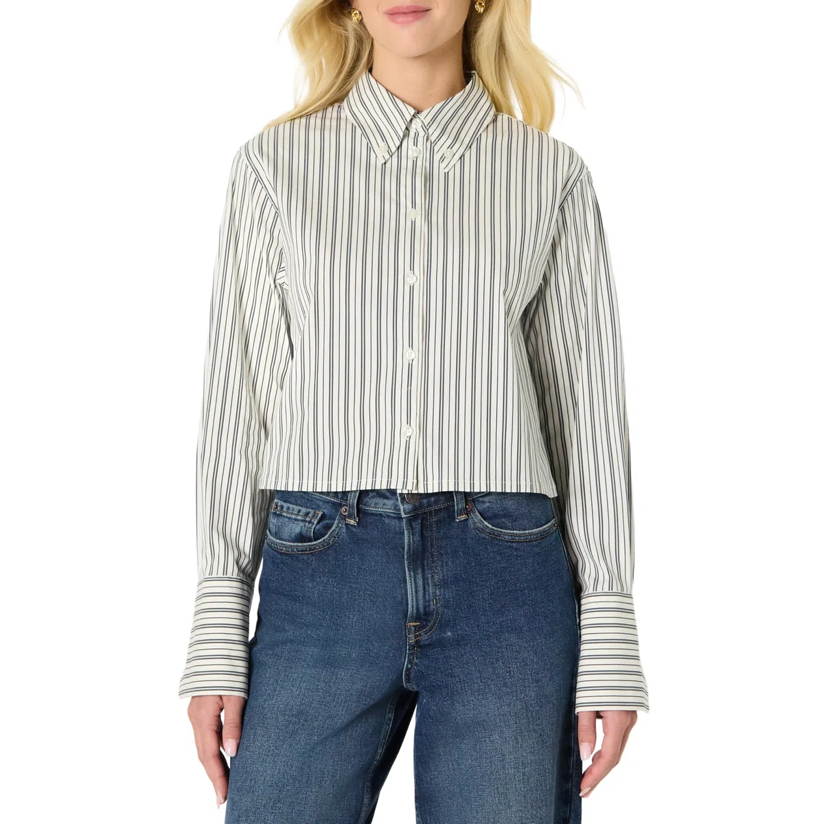 Amazon Essentials Camisa de Vestir de Popelina Elástica de Algodón, Corte Extragrande y con Botones Mujer