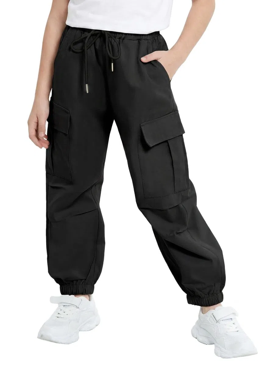 JiAmy Pantalones cargo para niñas, cintura elástica, pantalones de paracaídas holgados casuales con múltiples bolsillos, pantalones deportivos de baile Y2k para niños de 5 a 14 años