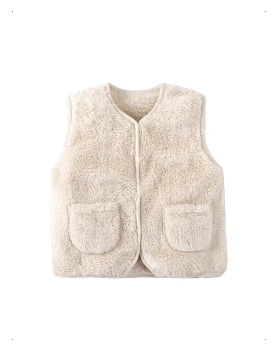 Lindo Bebé Niña Chaleco, Baby Chalecos de Felpa Doble Cara Sin Mangas con Botones a Presión, Bebé Cálido Chaqueta para Otoño, Invierno, Chaqueta Unisex con Bolsillos, Beige/Rosa, 1-7 Años