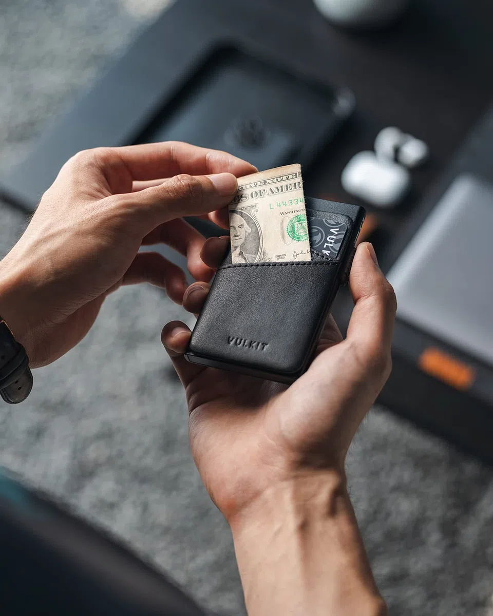 VULKIT Tarjetero Hombre Metalico Automatico con 2 Ranuras de Piel Tarjeteros Pop-up Bloqueo RFID Rigido Tarjeteros Hombre Tarjetas Credito