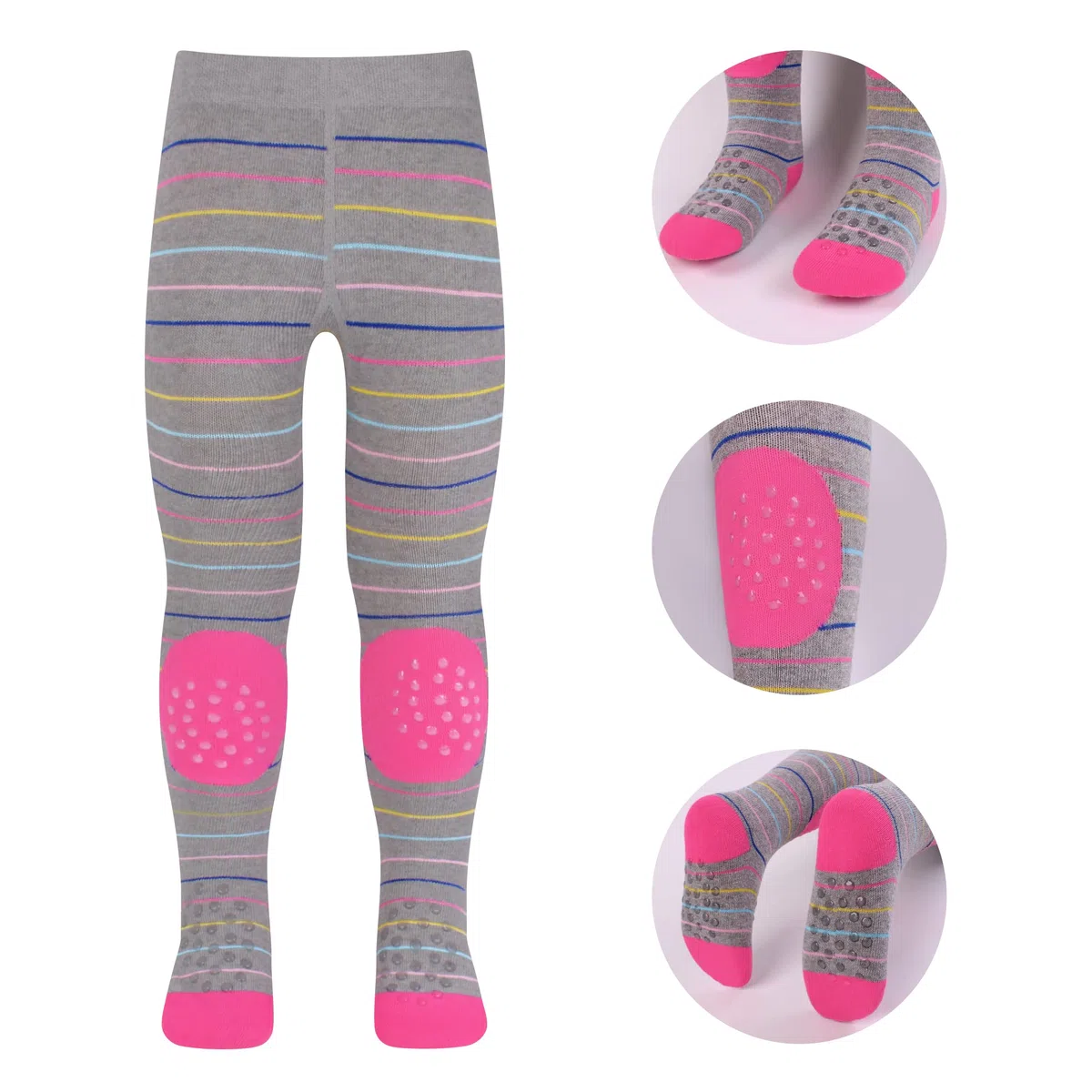 L&K-II Pack de 3 medias para gatear, para bebé, niñas, niños, con suela de ABS, antideslizante, puntos de animales, diseño de corazón 2732, 2732B-3