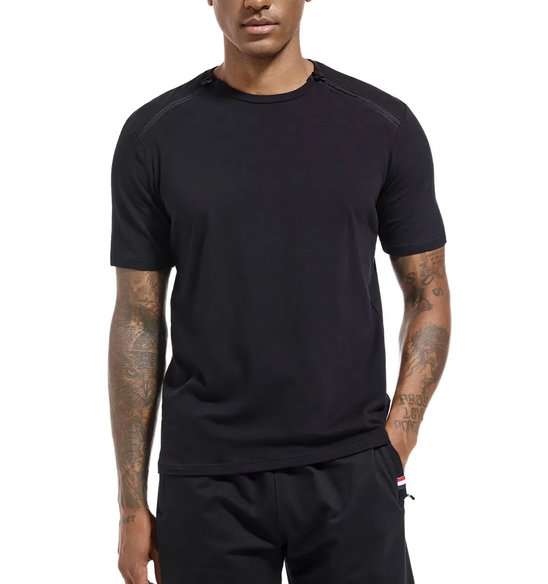 Landofgenie Camisetas Deportivas Unisex después de cirugía de Hombro para Hombre y Mujer, Camiseta Funcional con Cremalleras Laterales Izquierda y Derecha, Camisetas Activewear, Negro