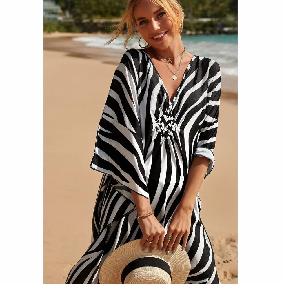 Mujer Kaftan Largo Vestido de Playa Maxi Verano Pareos Bohemio Bikini Cover Up