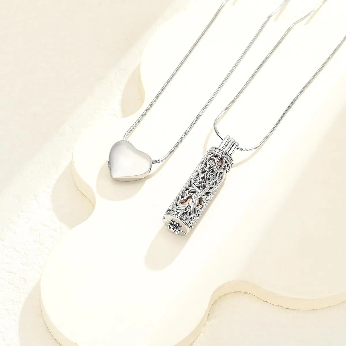 Collar de urna de árbol de la vida con forma de corazón para cenizas humanas, pelo o tierra, acero inoxidable, recuerdo y contenedor de cenizas