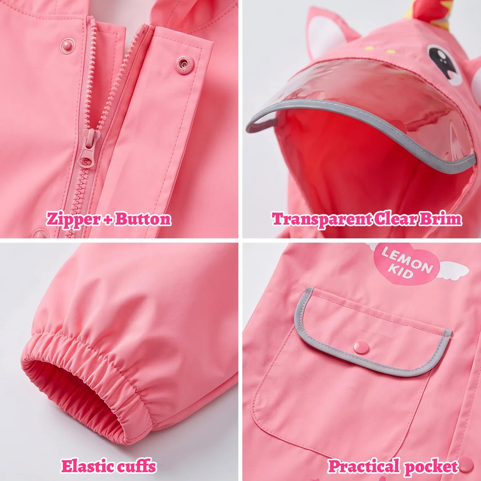 JinBei Impermeable para Niños Chaqueta Encapuchado Chubasquero Reutilizable Poncho Ligero Traje 3D Capa de Lluvia Lindo Años