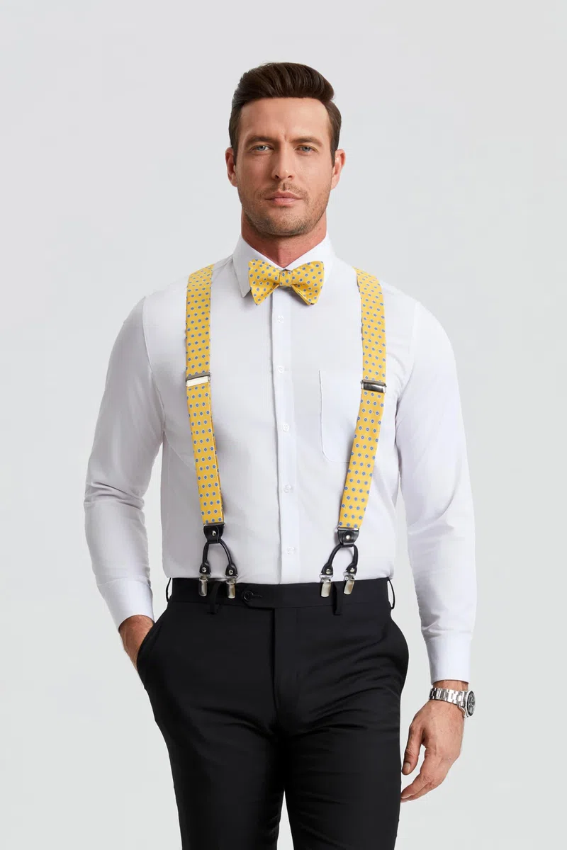 HISDERN Paisley Tirantes para hombre forma de Y elásticos y ajustables Pajarita Pañuelo set Conjuntos de y pajaritas para hombre