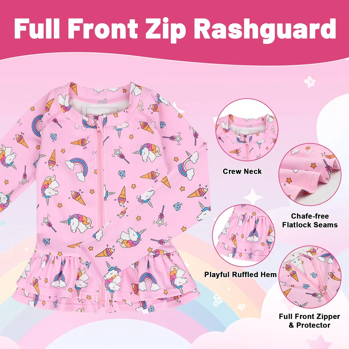 FLYISH DIRECT Traje de Baño Infantil, Conjunto de Natación UPF 50+ Manga Larga con Cremallera, 2 Piezas con Camiseta Rash Guard y Bañador Corto para Niños, Secado Rápido