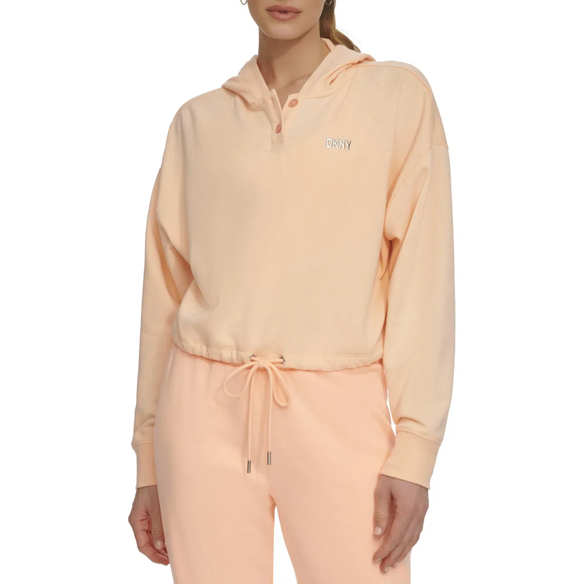 DKNY Metallic Bubble Logo Button Front Hoodie With Drawcord Sudadera con capucha Mujer (Pack de 1)